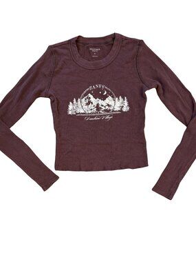 Banff Waffle Knit Crewneck Long Sleeve Chocolate Brown 100% Cotton Size Small